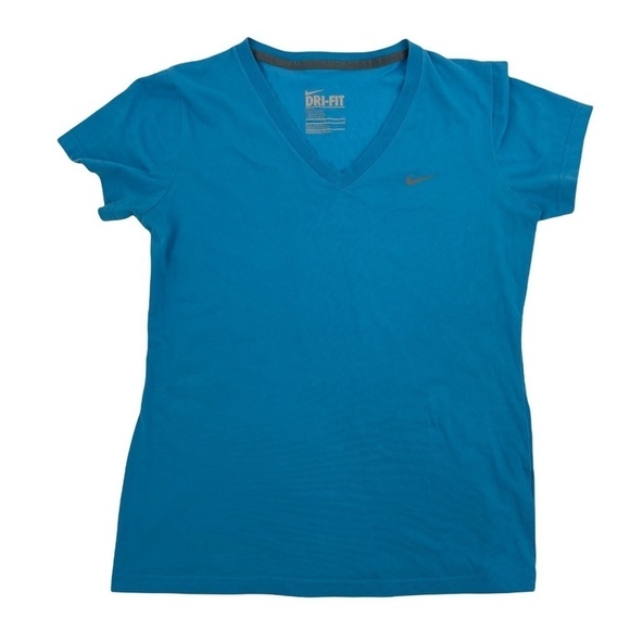 Nike Blue Dri-Fit Slim Fit V-Neck Short Sleeve T-Shirt Size L Women's - Picture 1 of 4